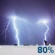 Saturday Night: Showers and thunderstorms. Mostly cloudy, with a low around 63. Chance of precipitation is 80%. Saturday Night: Showers And Thunderstorms